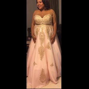 Blush Detailed Strapless Ball Gown Dress